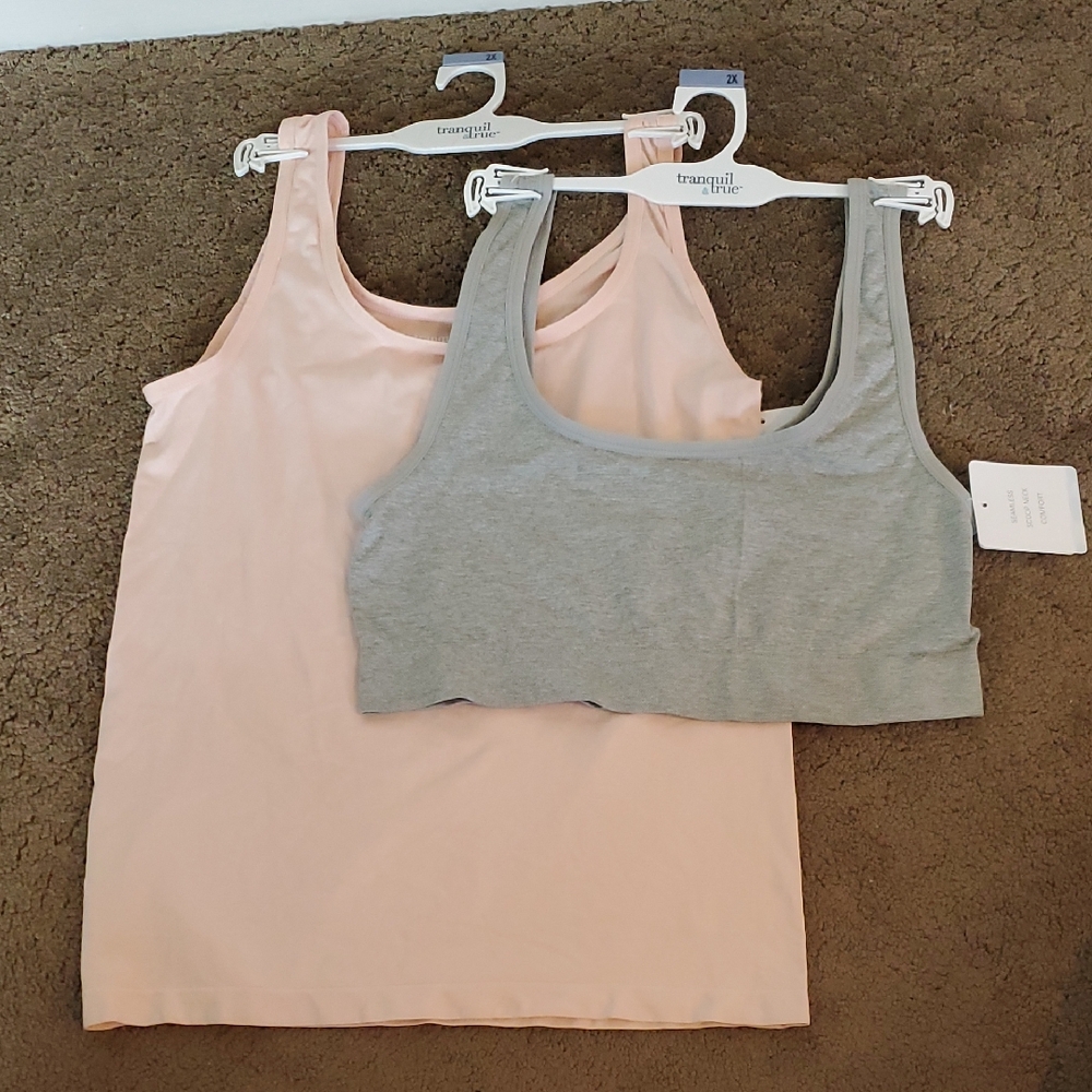 Tranquil and True Women's Pink Tank Top and Gray Comfort Bra Set Size 2X 3X NWT